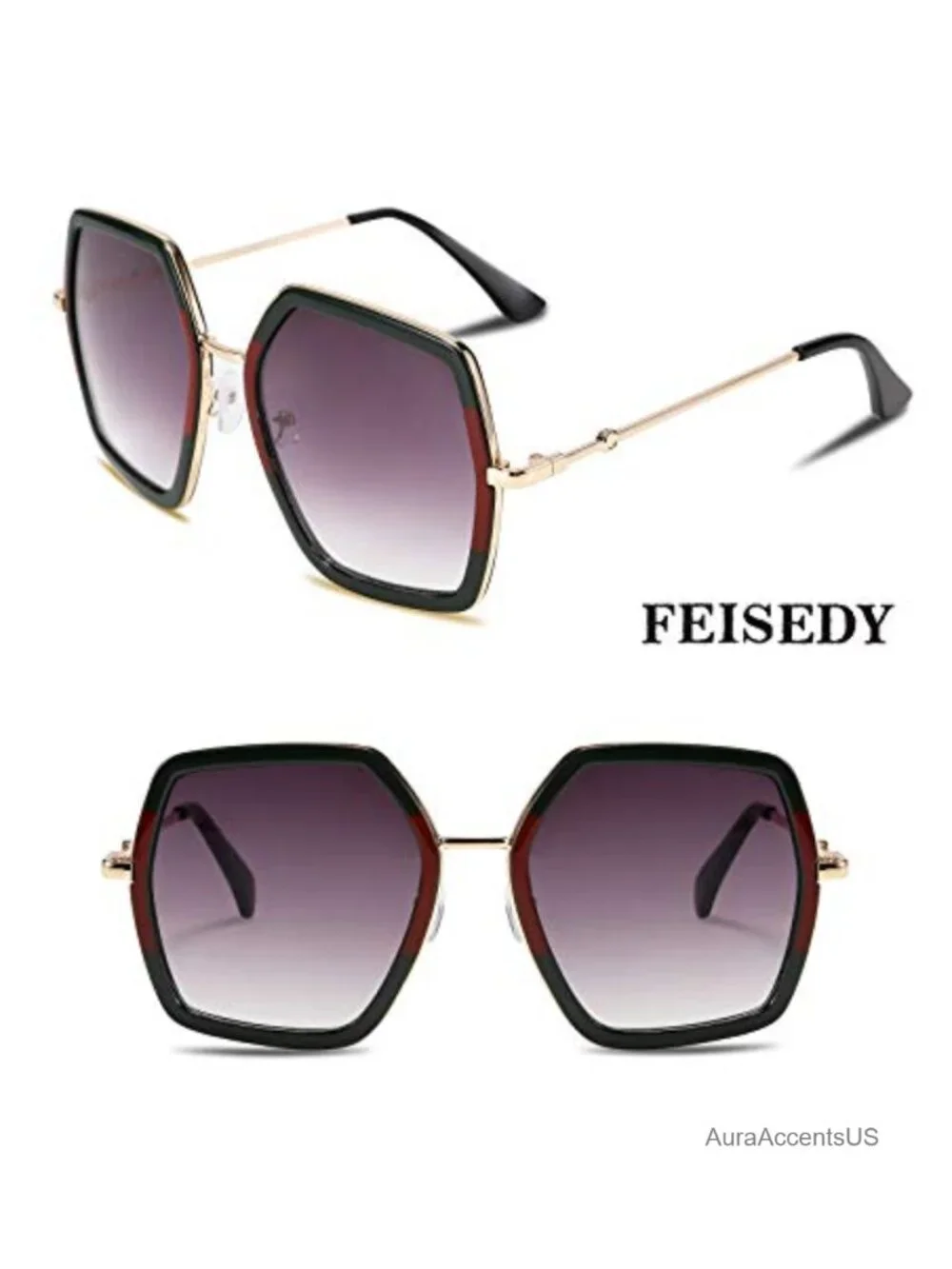 Oversized Geometric Hexagon Square Sunglasses UV400 Full Frame Retro